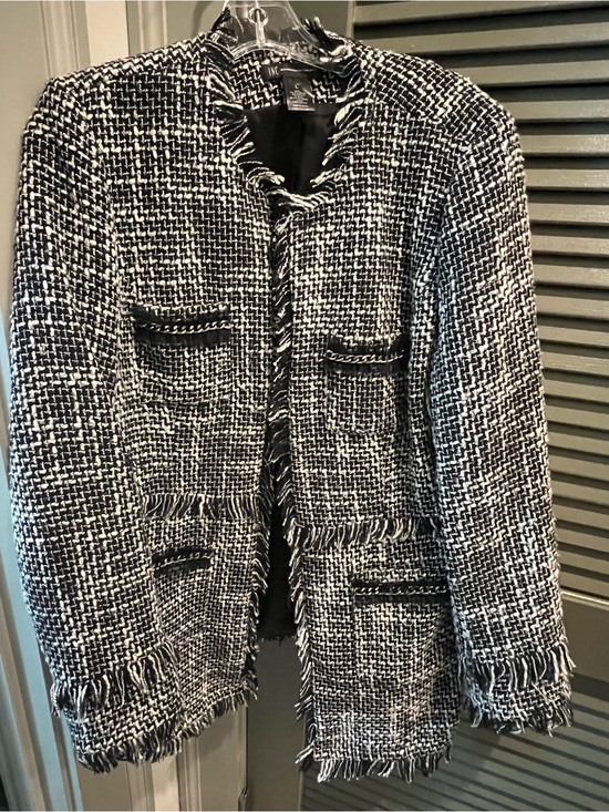 INC International Concepts Jackets & Blazers - INC International Concepts Black & White Tweed Fringe Blazer